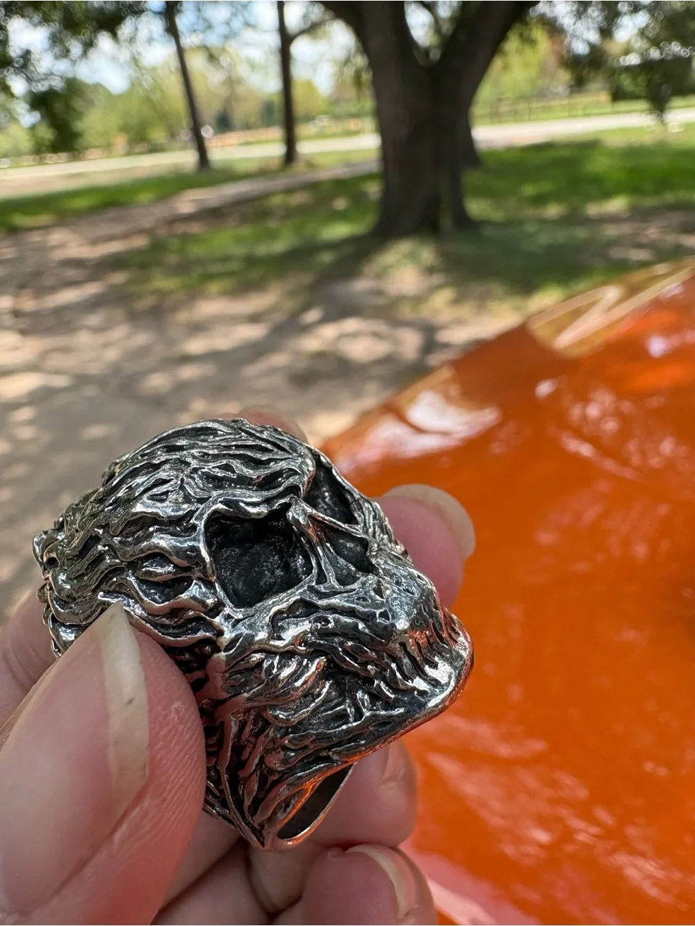 Men's Silver-Tone Flame Skull Ring - Bold Statement Jewelry